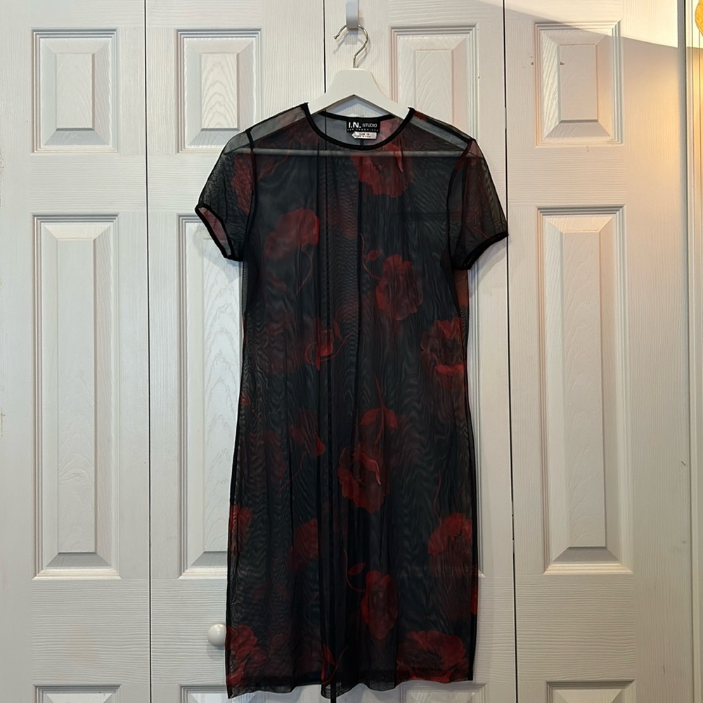 Vintage I.N. Studio Sheer Floral Overlay Dress